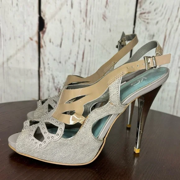 KG KURT GEIGER DENIM, Calf, PATENT Leather Laser Cut Studded heeled Sandals 37 - Picture 10 of 16